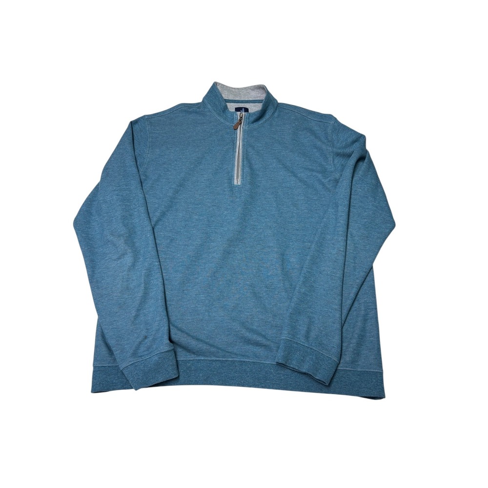 Johnnie-O Mens Large Blue Heathered Quarter Zip Pullover Cotton Lyocell Blend‎